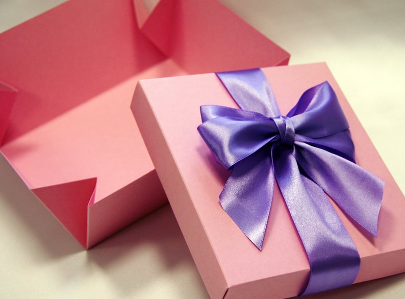Elegant Gift Box With Satin Ribbon and Big Doubled Bow Pink Etsy