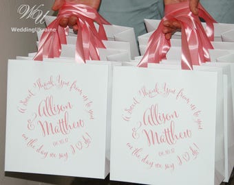 25 Thank You Bags for wedding guests with satin ribbon and your names, Personalized Wedding welcome bags for your wedding gifts & favors