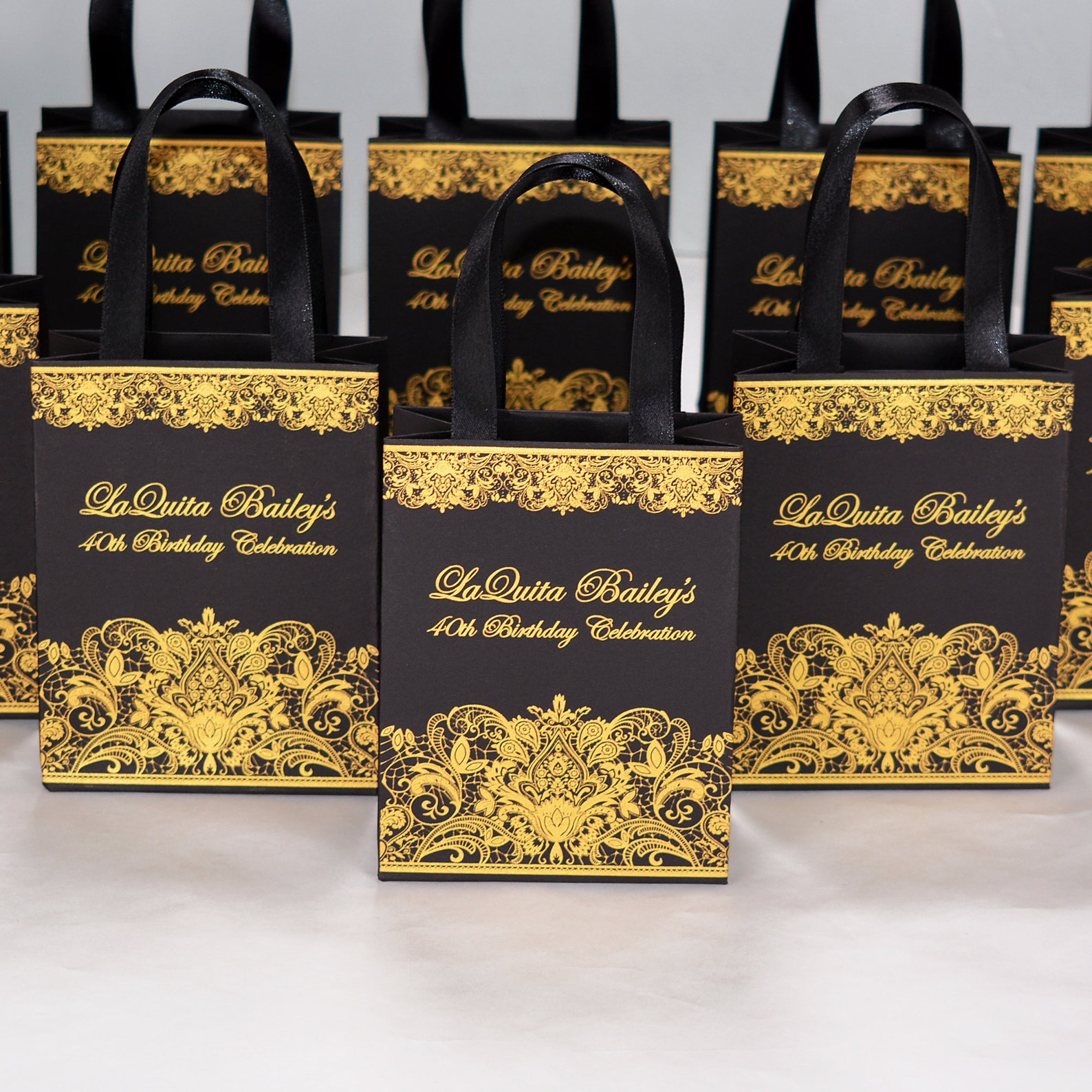 30 Black & Gold Birthday Party gift bags with satin ribbon Etsy