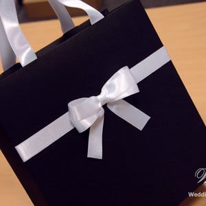 Elegant Blank Gift Bag with satin ribbon handles and chic doubled bow Custom Bags for Holiday, Party, Event, Shower, Wedding bags for guests