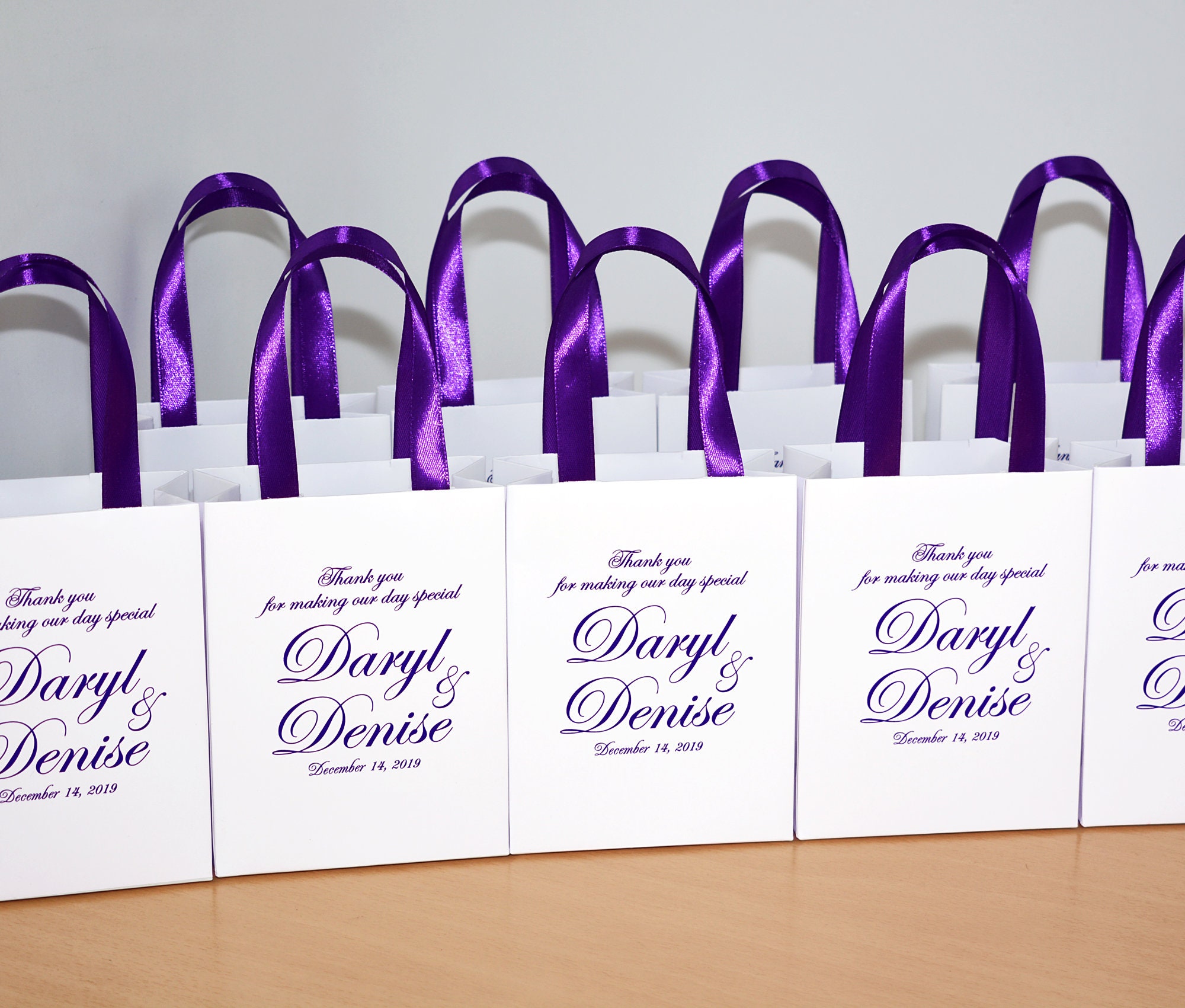 25 Purple Wedding Welcome Bags for Favor for Guests, Elegant