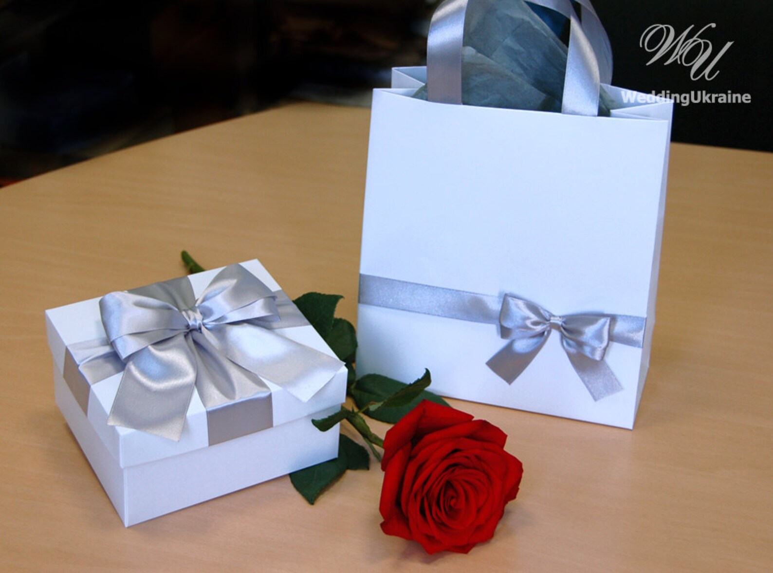 Silver Gift Box Wedding Box with satin bow White and Etsy