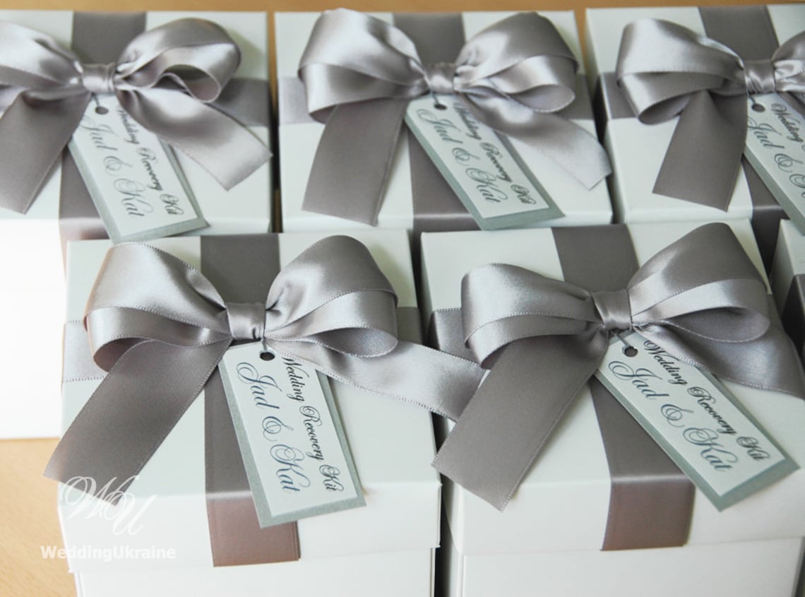 Elegant Favor Gift Box With Satin Ribbon Doubled Bow and Tag Etsy