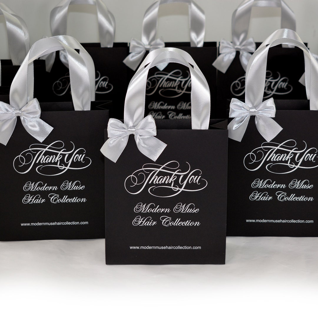 25 Logo Gift Bags With Satin Ribbon Handles and Bow, Elegant