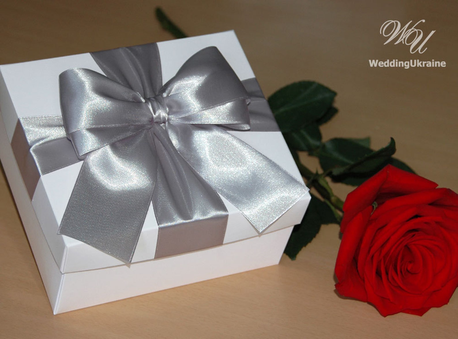 Silver Gift Box Wedding Box with satin bow White and Etsy