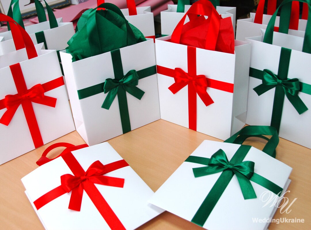 Elegant Holiday Gift Bag With Satin Ribbon and Bow Any Color of Ribbon