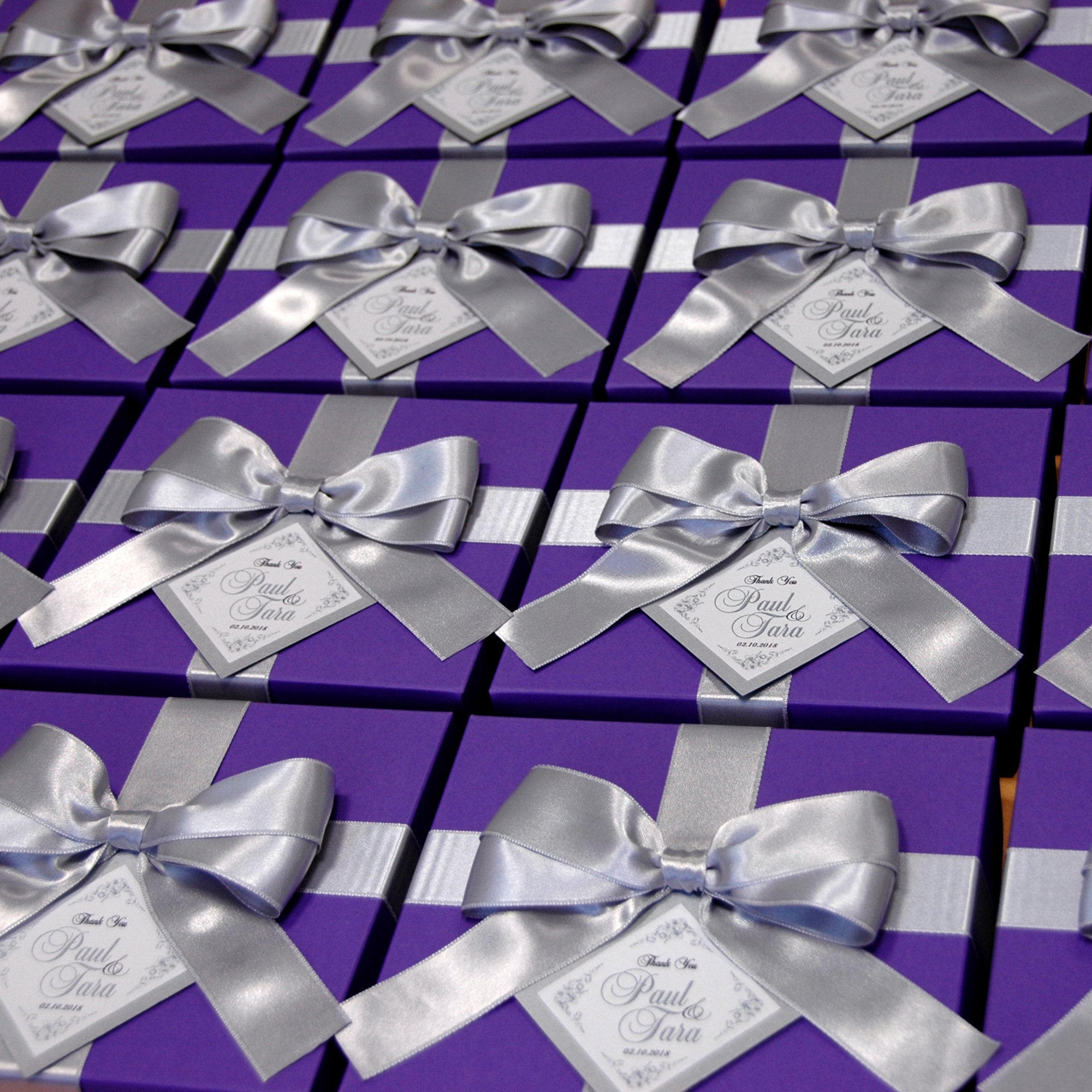 Purple and Gold Wedding Favor Boxes - Elegant Personalized Favor Gift ...