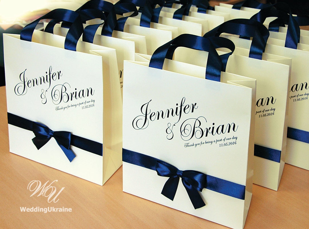 25 Ivory and Navy Blue Wedding Welcome Bags With Satin Ribbon - Etsy