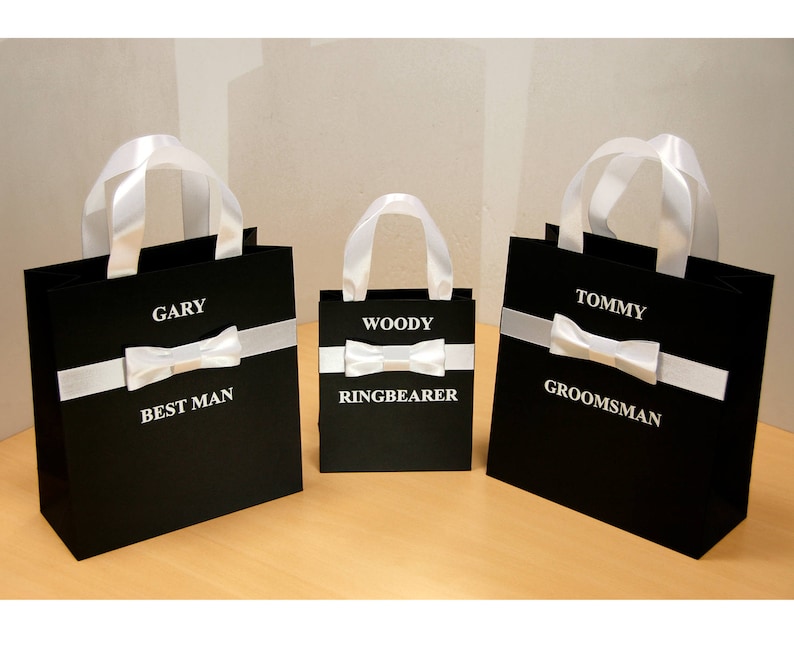 Chic Groomsmen Gift Bags With Male Satin Bow and Custom Name Etsy