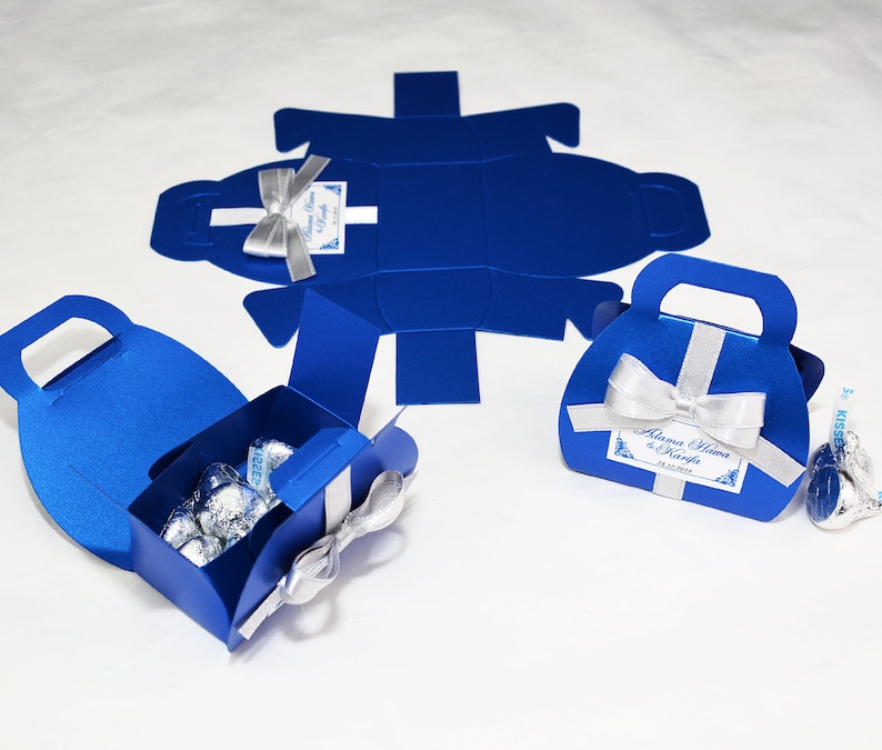 Royal Blue Wedding Favor Gift Box With Silver Satin Ribbon Bow Etsy