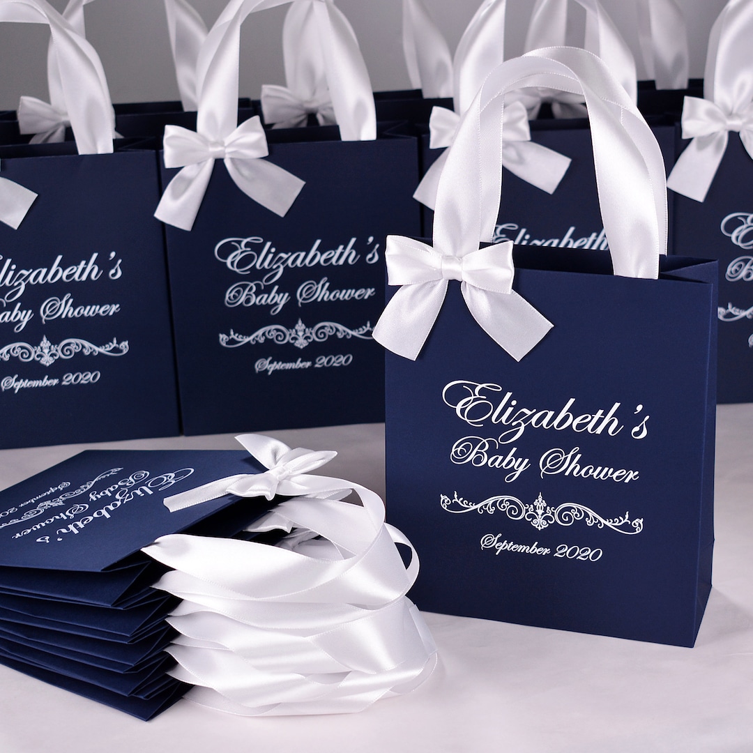 25 Baby Shower Treat Bags With Satin Ribbon Handles, Bow & Name ...