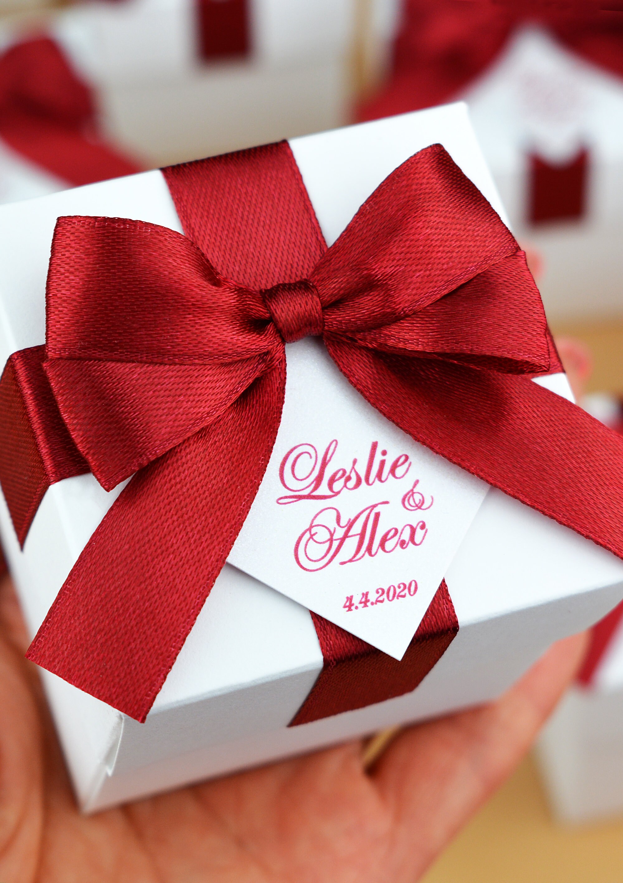 Personalized Wedding Favor Boxes With Red Burgundy Satin Etsy