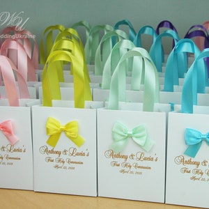 100 Gift Bags With Satin Ribbon, Bow and Gold Foil Stamping Elegant ...