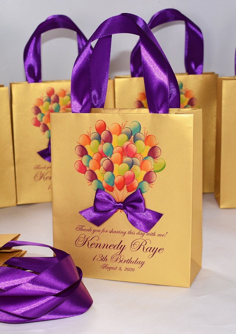 10 Birthday Gift Bags with satin ribbon handles bow balloons Etsy