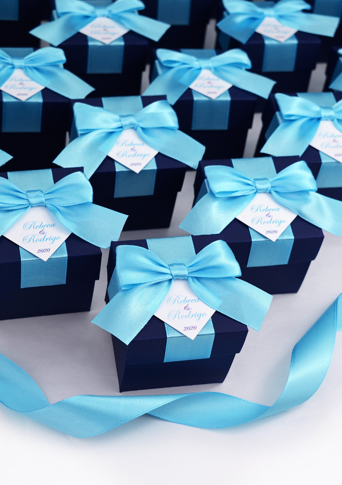 Navy Blue Wedding Favor Boxes With Satin Ribbon Bow and Your Etsy Norway