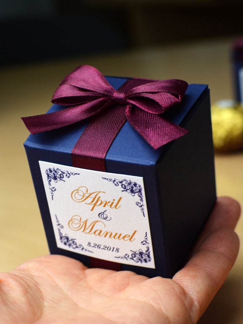 Navy Blue & Blush Wedding Boxes for Candies or Favors for Your Etsy