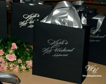 Panieński sprzyja torby-B hen party korzyść Bag-Bridal party torby upominkowe z satynowe uchwyty-spersonalizowane prezenty dla druhny