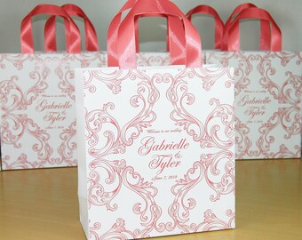 35 Coral Wedding Welcome Bags With Satin Ribbon and Your Names - Etsy