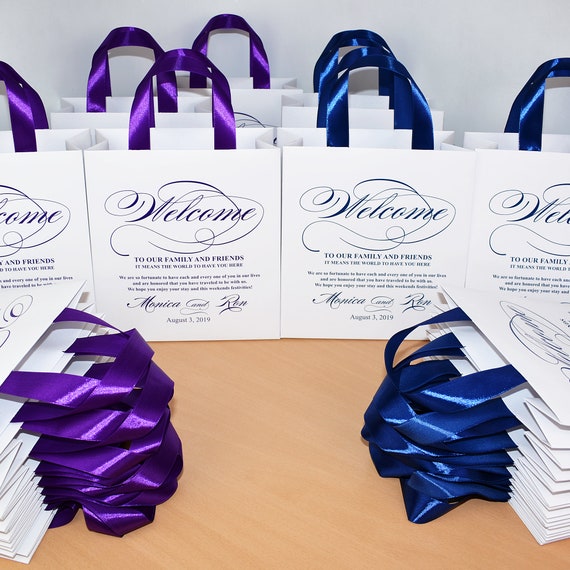 25 Purple Wedding Welcome Bags for Favor for Guests, Elegant