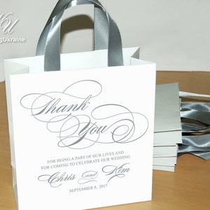 20 Thank You bags for guests with satin ribbon and custom names - Personalized Wedding Welcome Gift bags