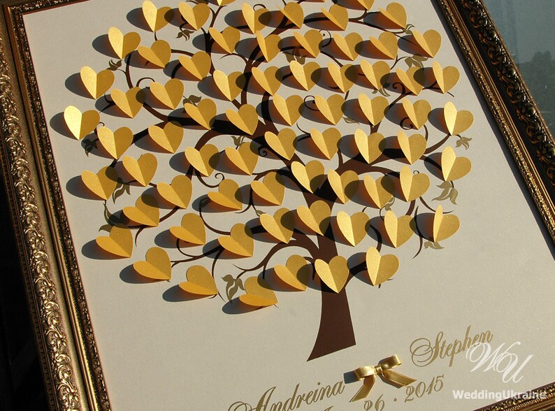 3D Ivory Gold Caramel Taupe Butterflies Custom Wedding Guest Book Ideas Modern alternative to traditional guestbooks Wedding Tree