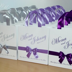 30 Wedding Welcome Bags with satin ribbon handles, bow and your names Elegant Personalized Wedding Thank You Gifts & Favors bags for guests