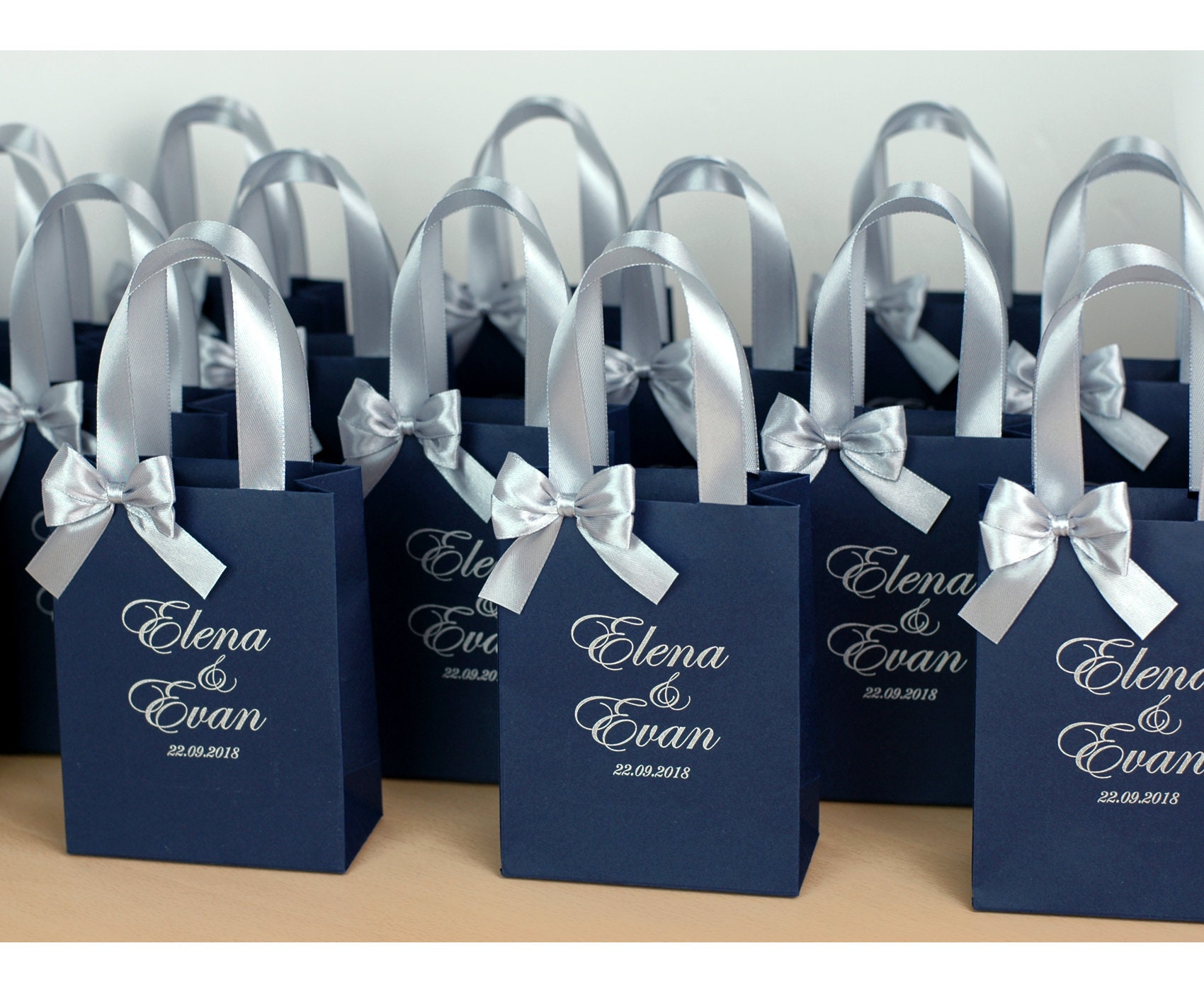 Reception Backpack 30 Wedding Welcome Bags With Satin Ribbon Handles and Your Names Silver ...