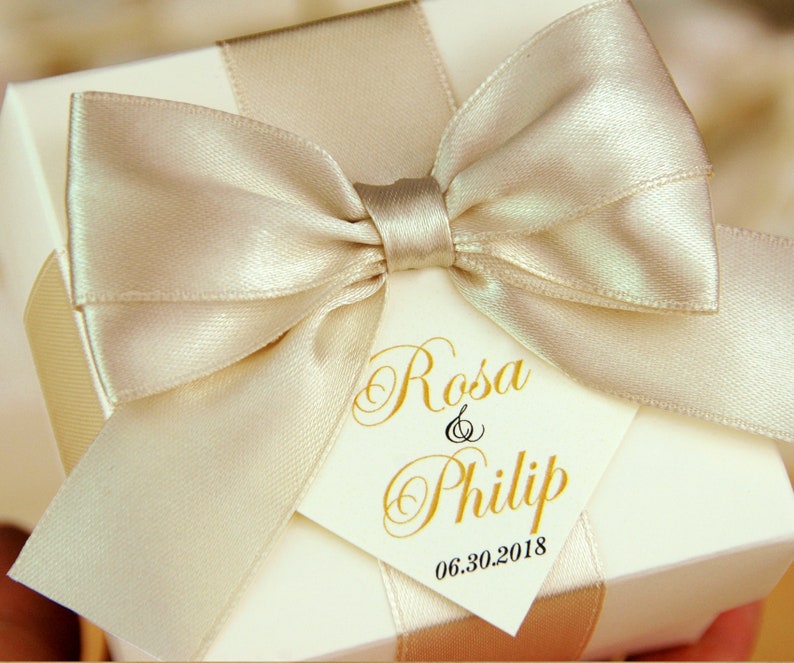 Ivory Champagne Wedding Favor Boxes With Satin Ribbon Bow Etsy