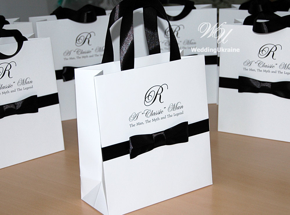 20 Gift Bags with Black satin ribbon and male bow A Classic Etsy