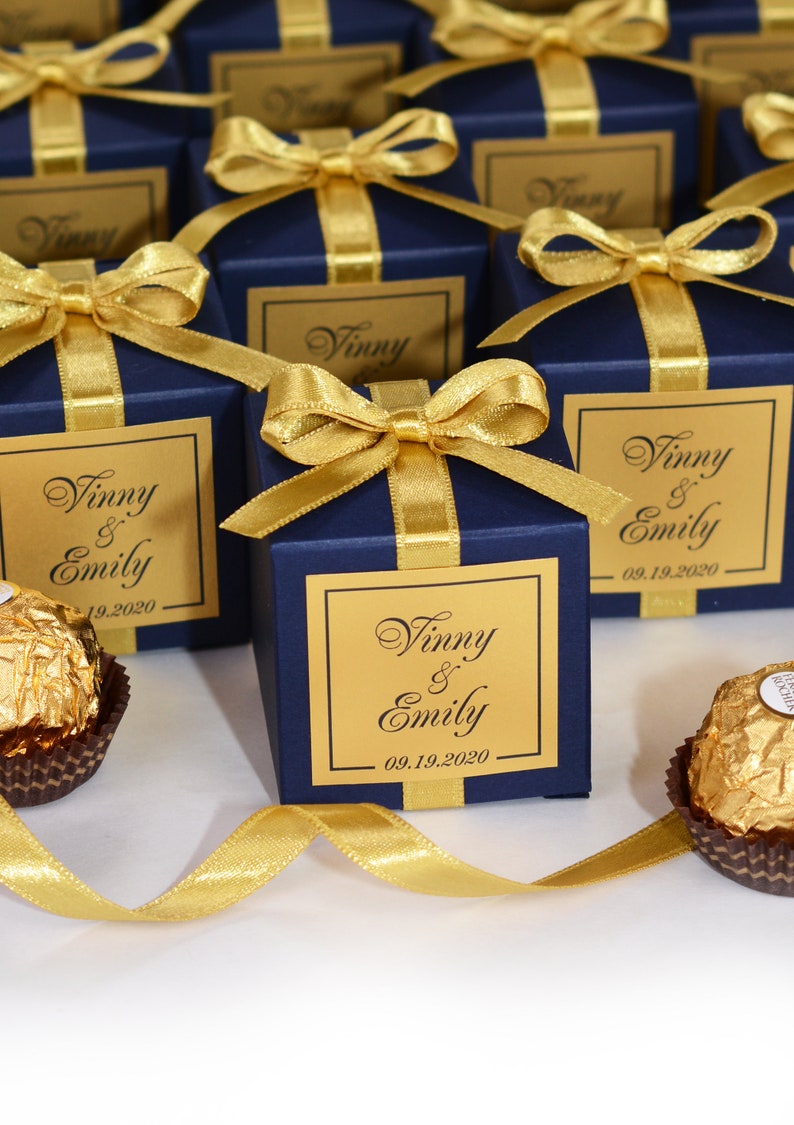 Navy Blue wedding favor boxes for guests. Elegant Wedding Etsy