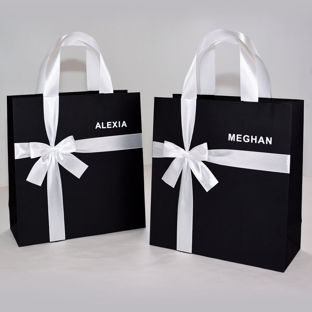Elegant Bridesmaid Gift Bag With Satin Ribbon Handles, Bow & Custom