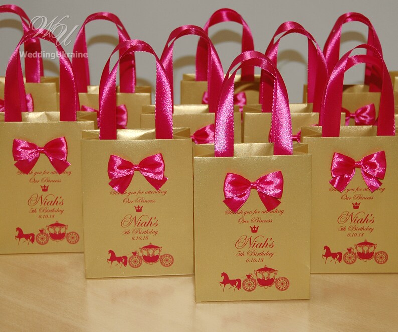 Gold & Pink Birthday Gift Bags for Party Favor for Guests Etsy