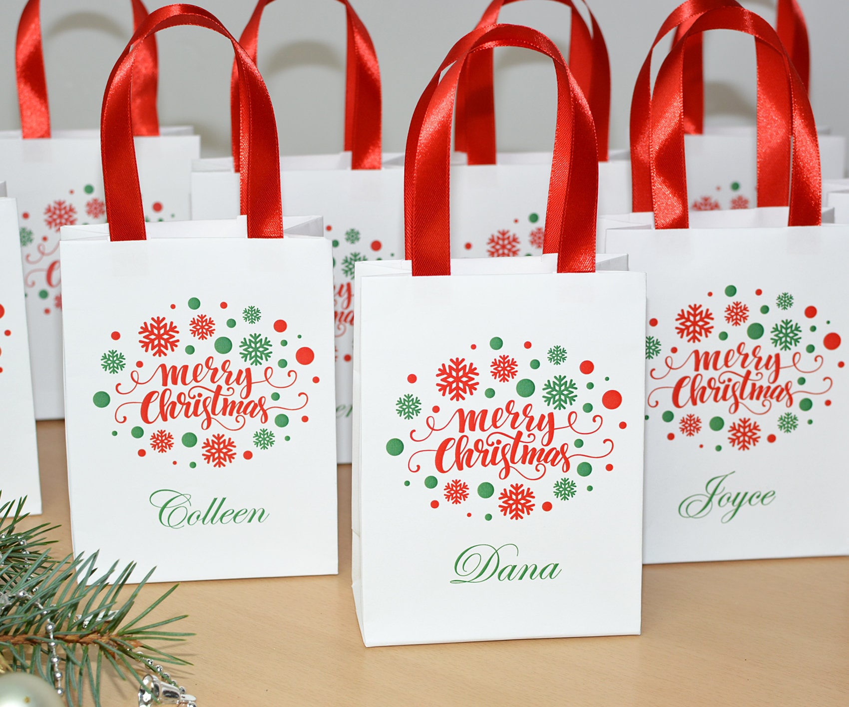 Chic Merry Christmas Gift Bags Personalized Holiday Gift Bag With Satin Ribbon Handles and Custom Name Elegant Party Favors for Guests Etsy