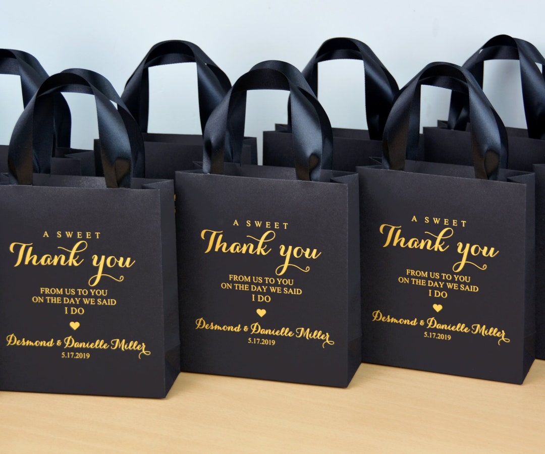 35 Black and Gold Wedding Favor Bags With Satin Ribbon Handles