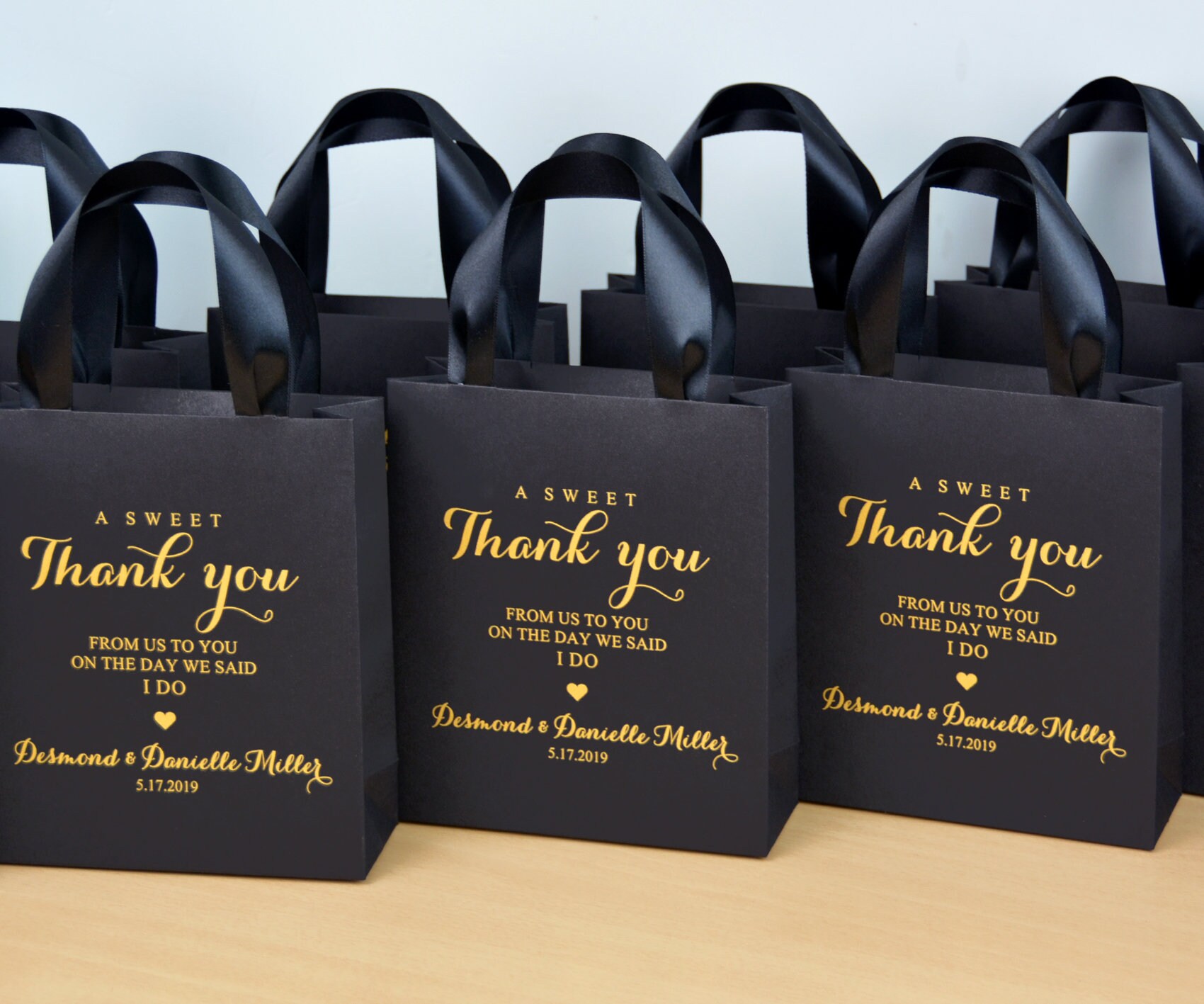 35 Black And Gold Wedding Favor Bags With Satin Ribbon Handles Custom 35 Black And Gold Wedding Favor Bags With Satin Ribbon Handles Custom