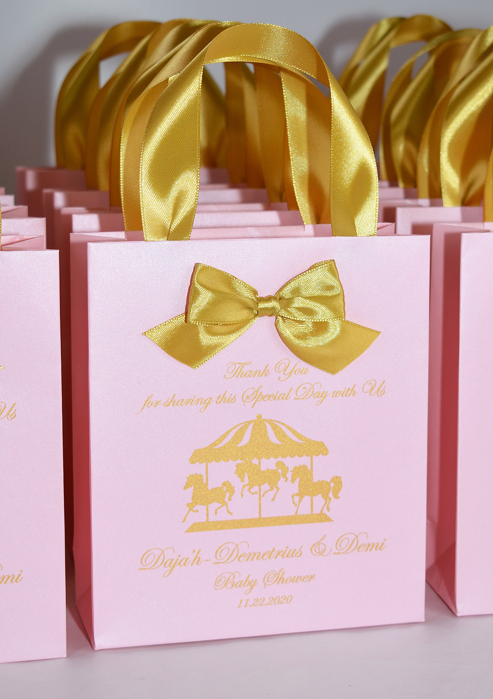 25 Carousel Baby Shower Party Gift Bags With Satin Ribbon Handles, Bow ...
