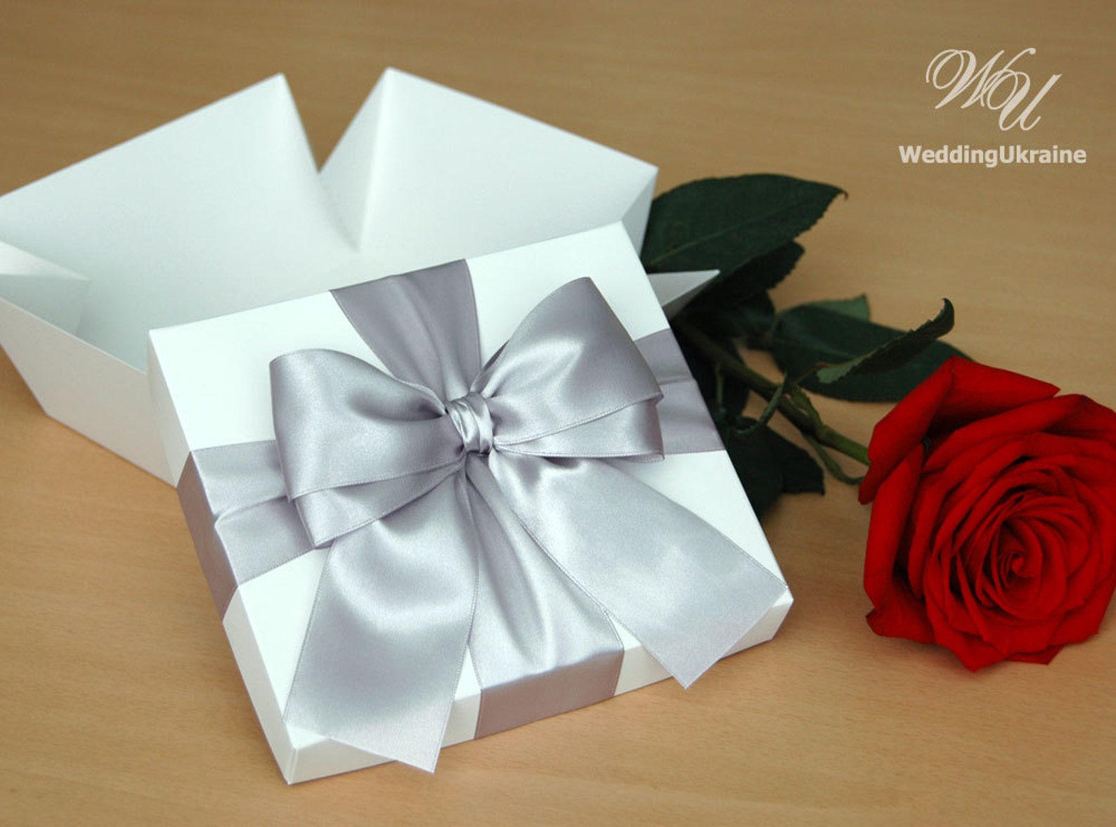 Silver Gift Box Wedding Box with satin bow White and Etsy