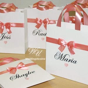 Blush Gift Bags With Custom Names Satin Bow and Heart - Etsy