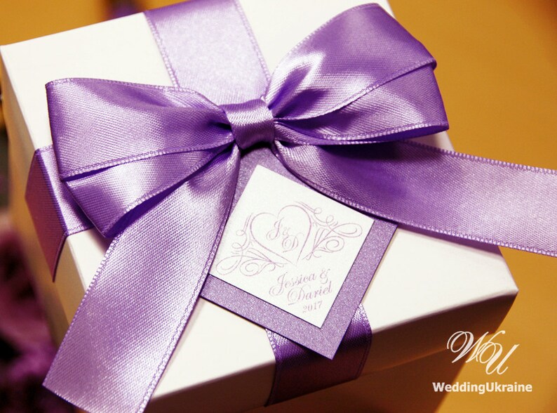 Elegant Lavender Wedding Gift Boxes With Satin Ribbon Bow and Etsy