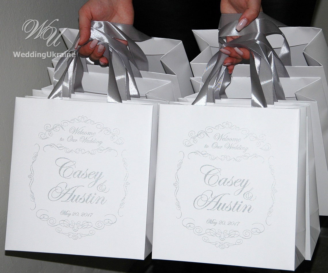 40 Elegant gift Bags with Navy Blue satin ribbon handles and Etsy