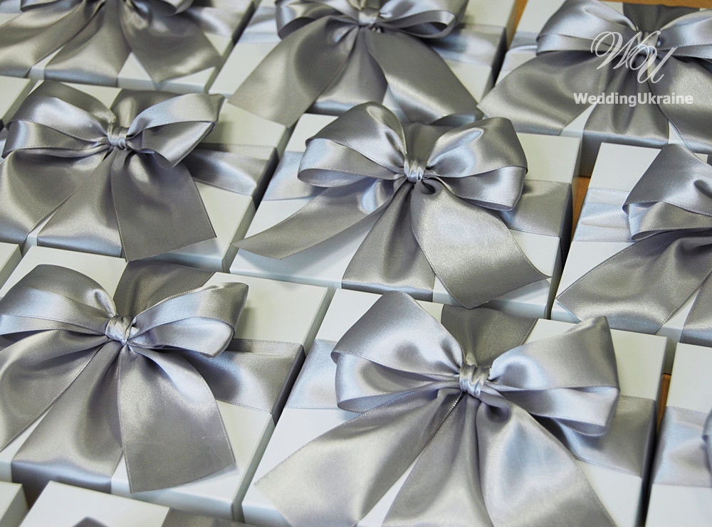Silver Gift Box Wedding Box with satin bow White and Etsy