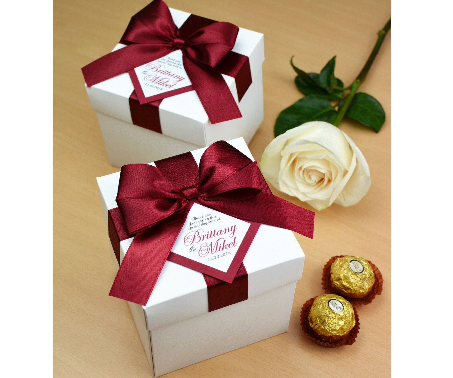 12 Burgundy Wedding Favor Boxes With Satin Ribbon Bow and Etsy Canada