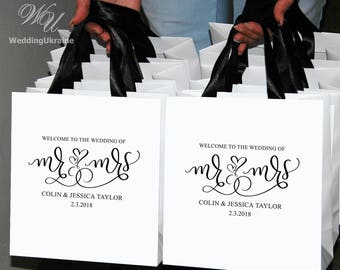 30 Wedding Welcome Bags for Wedding Guests With Gold Satin Ribbon and Names  Elegant Personalized Wedding Gifts and Favors Black Paper Bags 
