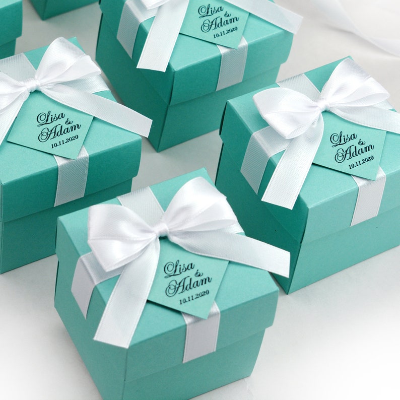 Wedding favor boxes with satin ribbon bow and your names Etsy