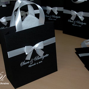 Black & White Wedding Welcome Bags With Satin Ribbon Bow and - Etsy