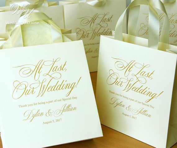 25 at Last, Our Wedding Welcome Bags for Wedding Guests With Satin Ribbon  and Your Names Elegant Personalized Weddings Gifts and Favors 