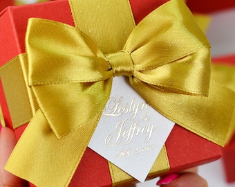 100 cajas de boda con lazo y lámina de oro personalizadas, elegante bombonniere de boda Royal Blue & Gold para dulces o favores para sus invitados