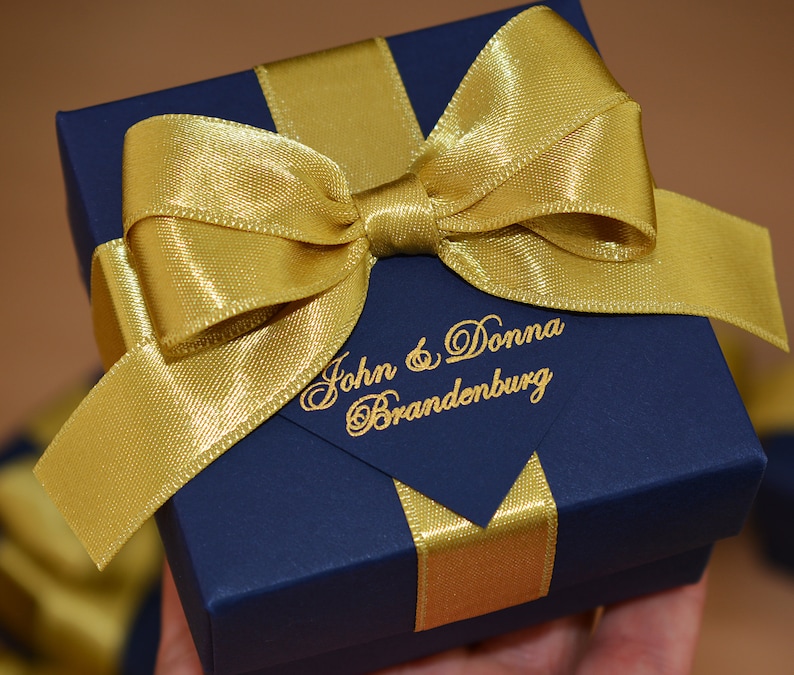 30 Navy Blue & Gold wedding favor gift box with satin ribbon Etsy