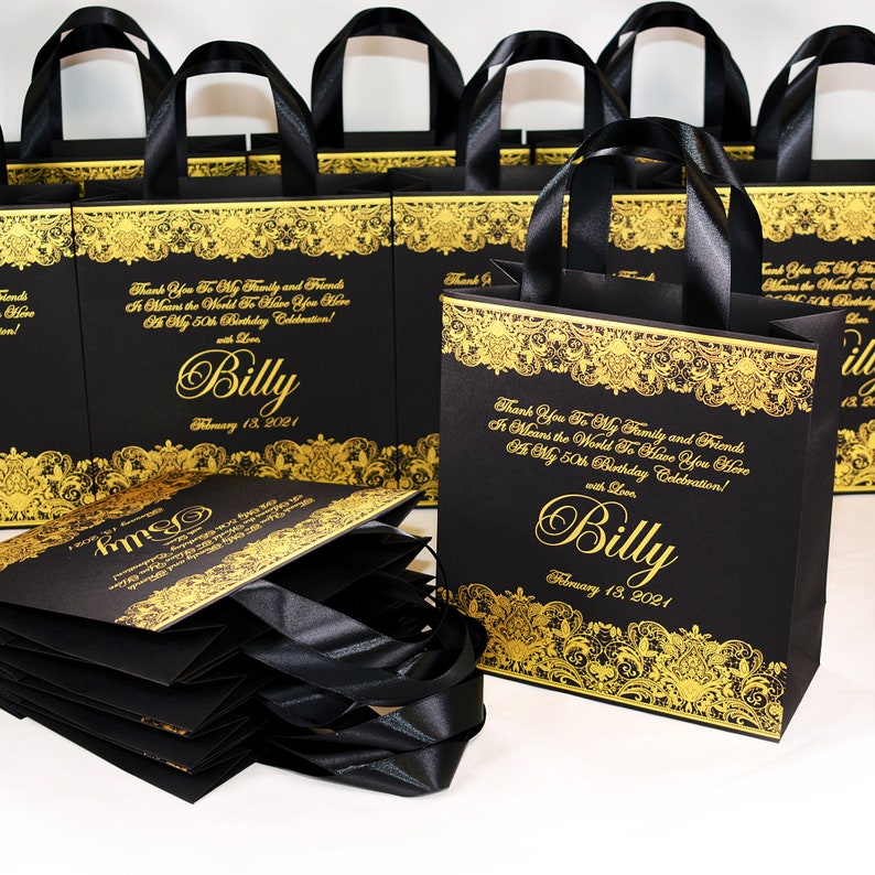 25 Elegant Black & Gold Birthday Party Favor Bags With Your Etsy