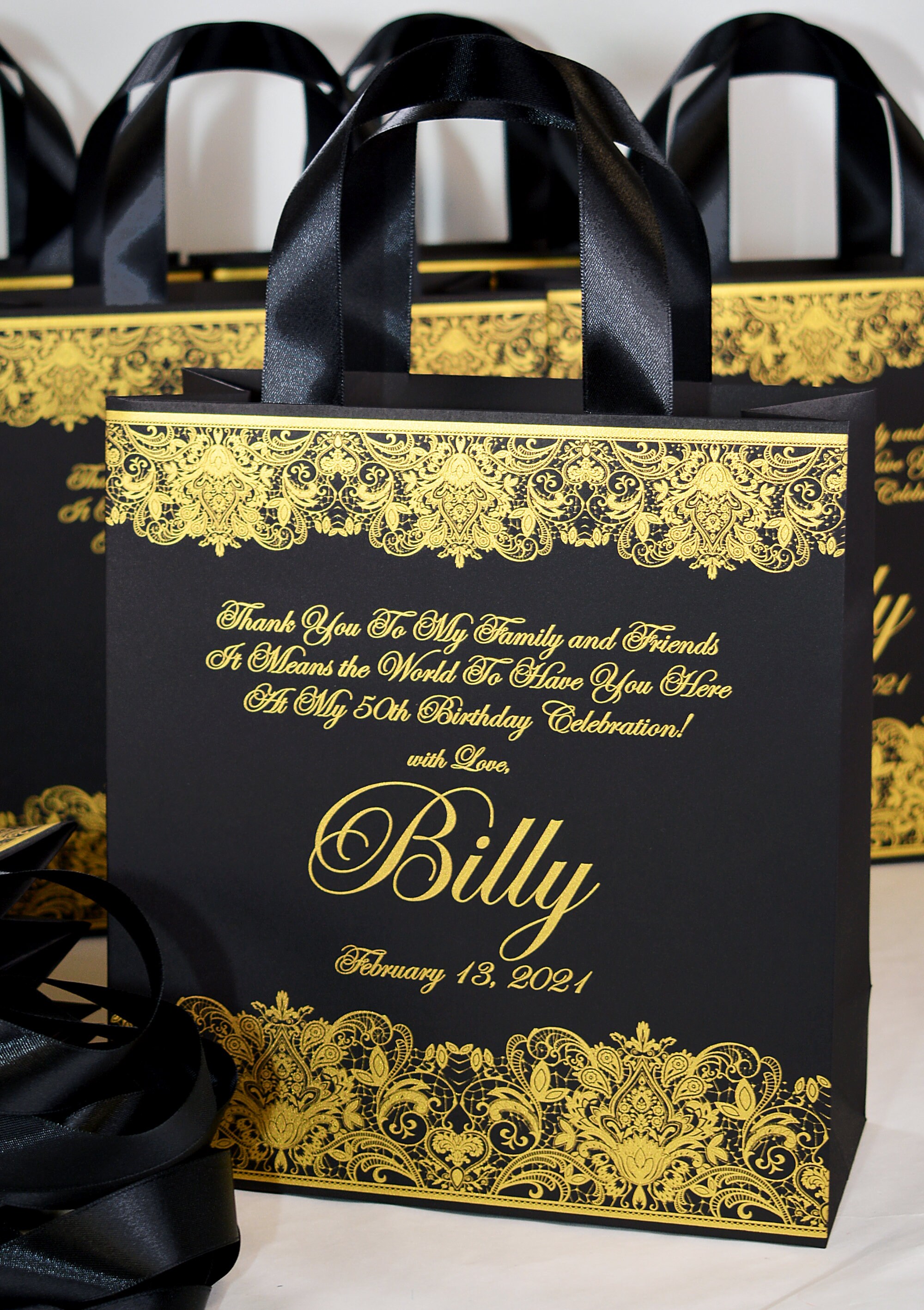 50th Anniversary Gift Bag Set - Black & Gold Paper Bag With Tissue, Card & Envelope For Golden Wedding - View #5
